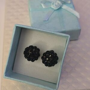 Black Sparkle Beaded Vintage Stud Earring Balls